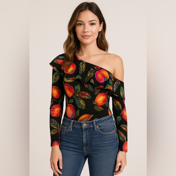FARM Rio Tops - FARM Rio one shoulder Cashew body suit